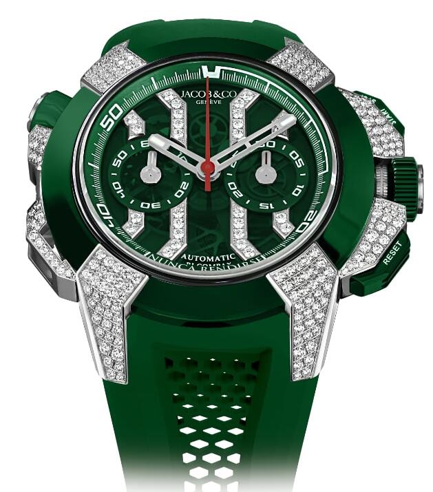 Jacob & Co. Epic X Chrono Titanium Ceramic Pave Diamonds Green Watch Replica EC412.20.AA.UB.ABRUA Jacob and Co Watch Price